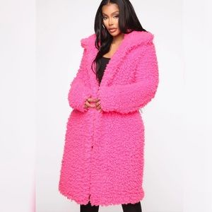 WORN ONCE - HOT PINK fuzzy/teddy coat